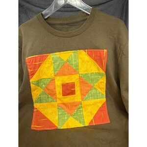 Cottagecore Quilt Block Applique Sweatshirt Geometric Star Patchwork read